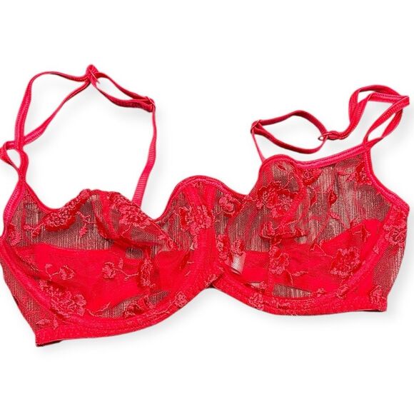 VICTORIA’S SECRET Women’s Red Sheer Lace Underwire Bra Size 34C - Picture 1 of 5